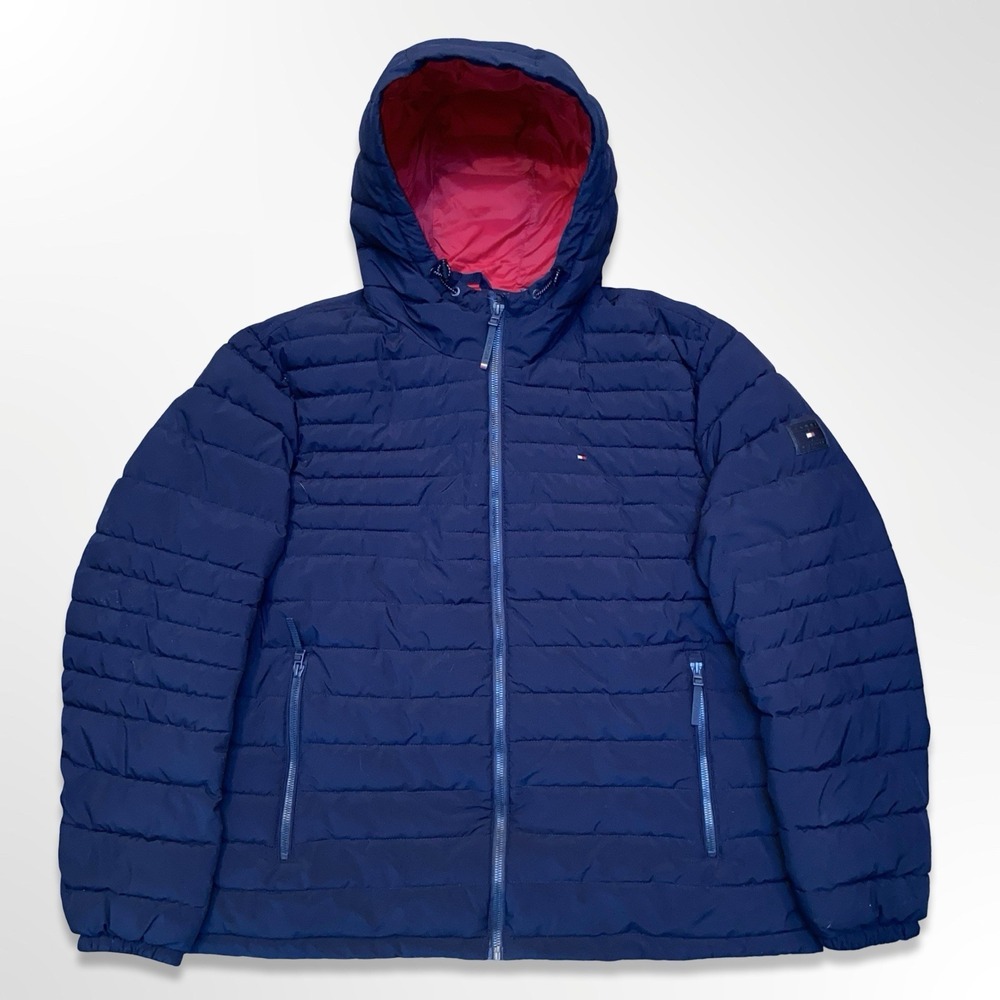 Tommy Hilfiger THFlex Hooded Puffer Jacket Men's XXL Blue Full Zip Lightweight